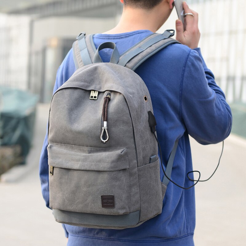 Backpack For Men Multifunctional Waterproof Urban Backpack For Laptop 15.6 Inch Usb Charging Gray Canvas Travel Bag For Man