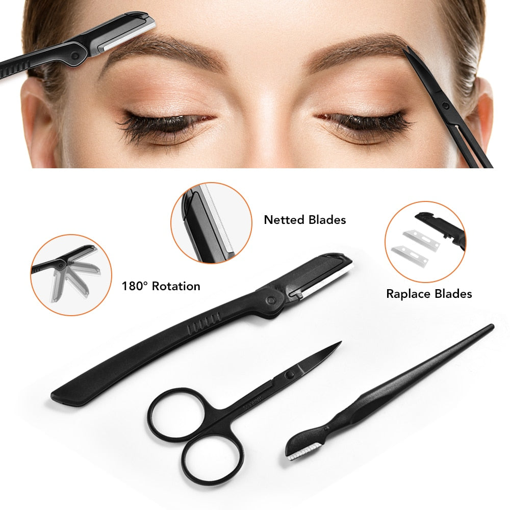 11Pcs Professional Eyebrow Trimming Tool Set Eyebrow Shaping Knife Tweezers Comb Pencil Eyebrow Trimming Clip Make Up Tool Kit