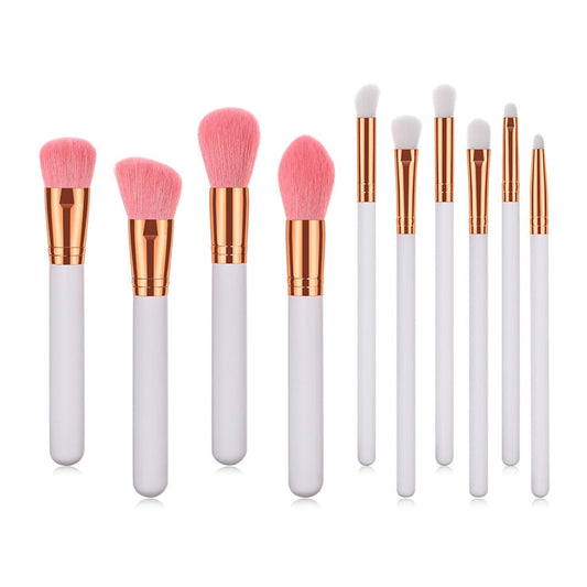 10pcs Makeup Brushes Set Pvc Pearl White Gold Wooden Handle Wool Cosmetic Brush Kit
