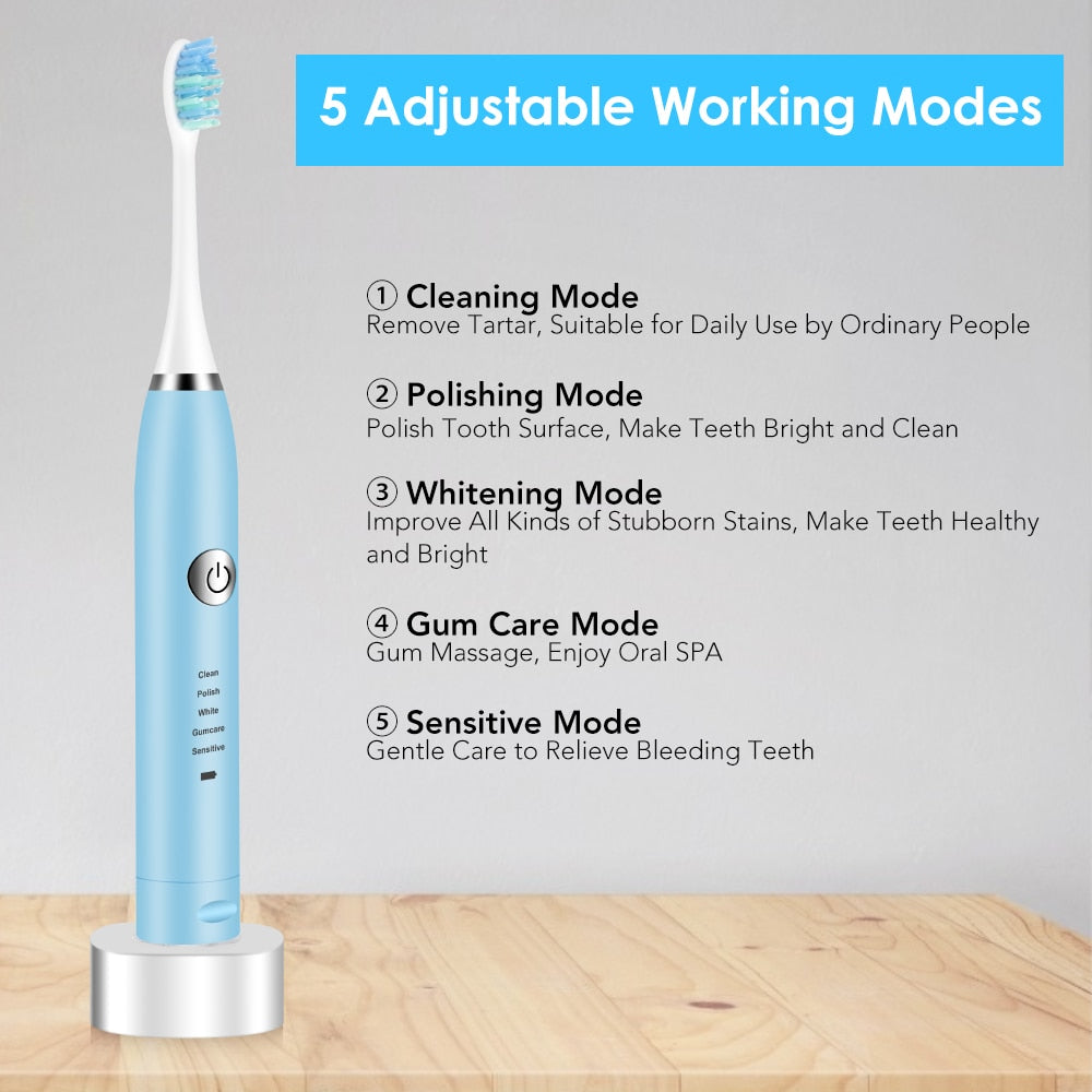 2 Heads Sonic Electric Toothbrush Teeth Clean Tool Soft Hair Tartar Plaque Calculus Remover Oral Hygiene Care Battery Power