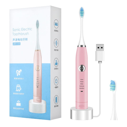 2 Heads Sonic Electric Toothbrush Teeth Clean Tool Soft Hair Tartar Plaque Calculus Remover Oral Hygiene Care Battery Power