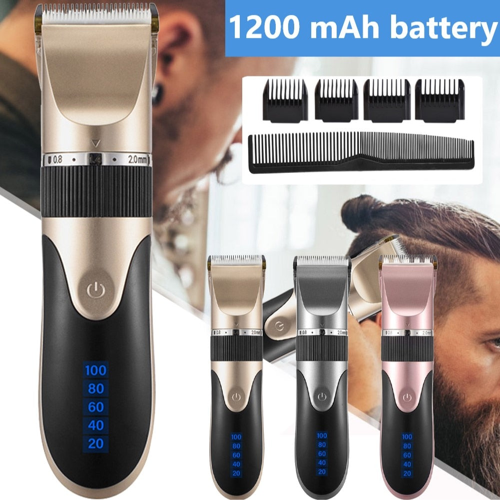 Professional Hair Clipper Men Barber Rechargeable Beard Trimmer Ceramic Blade Hair Cutting Machine Low Noise Haircut Adults