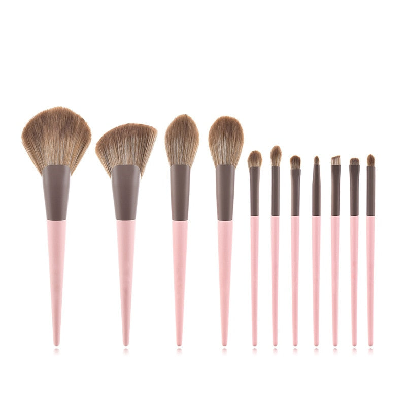 11pcs Makeup Brushes Set Cone Wooden Handle Foundation Eyeshadow Loose Powder Cosmetic Beauty Kit