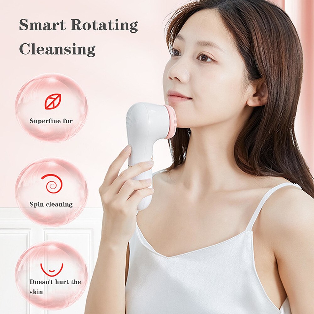 Electric Facial Cleansing Spin Brush Waterproof Face Scrubber Deep Cleaning Skin Exfoliation Makeup Remover Facial Spa Massager