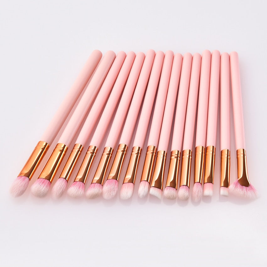 15pcs Wood Aluminum Eyes Makeup Brushes Set Beauty Tools Eyeshadow Small Fan-shaped Eyeliner Eyebrow Nose Lip Pink Gold