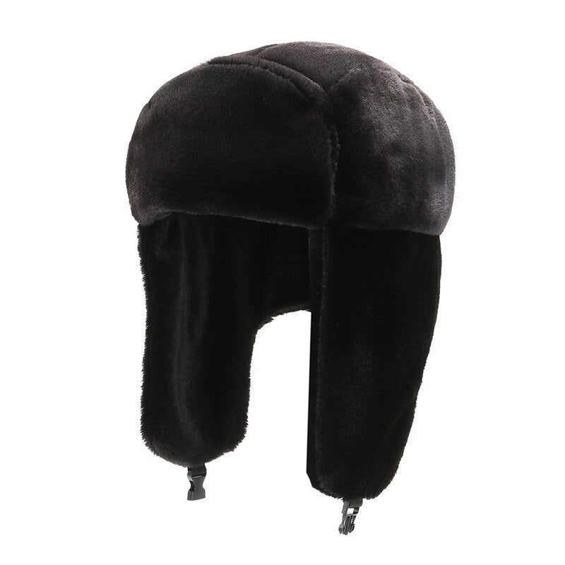 Fashion Women Winter Warm Faux Fur Bomber Hats Black White Solid Color Thicken Earflap Caps Autumn Winter Ear Protect Ski Hat