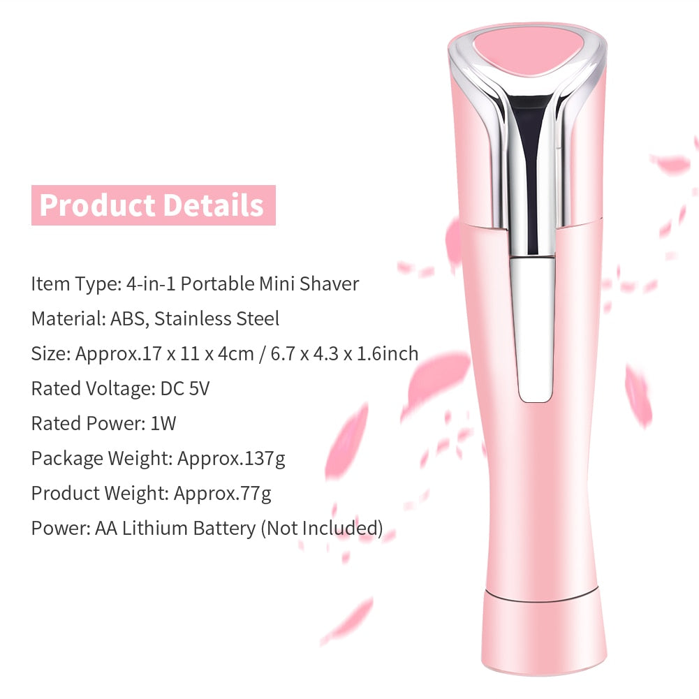 4-in-1 Portable Mini Electric Shaving Women Cutter Rotating Nose Ear Hair Eyebrow Trimmer Set