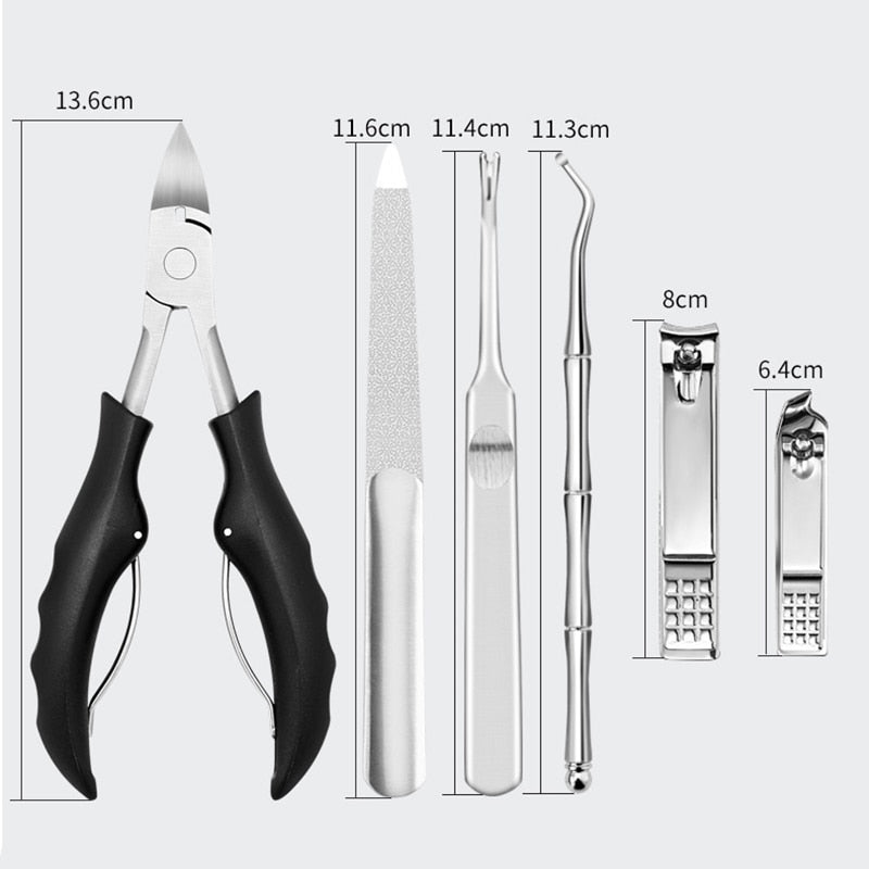 6Pcs/lot Manicure Set Pedicure Sets Nail Clipper Stainless Steel Professional Nail Cutter Tools with Travel Case Kit