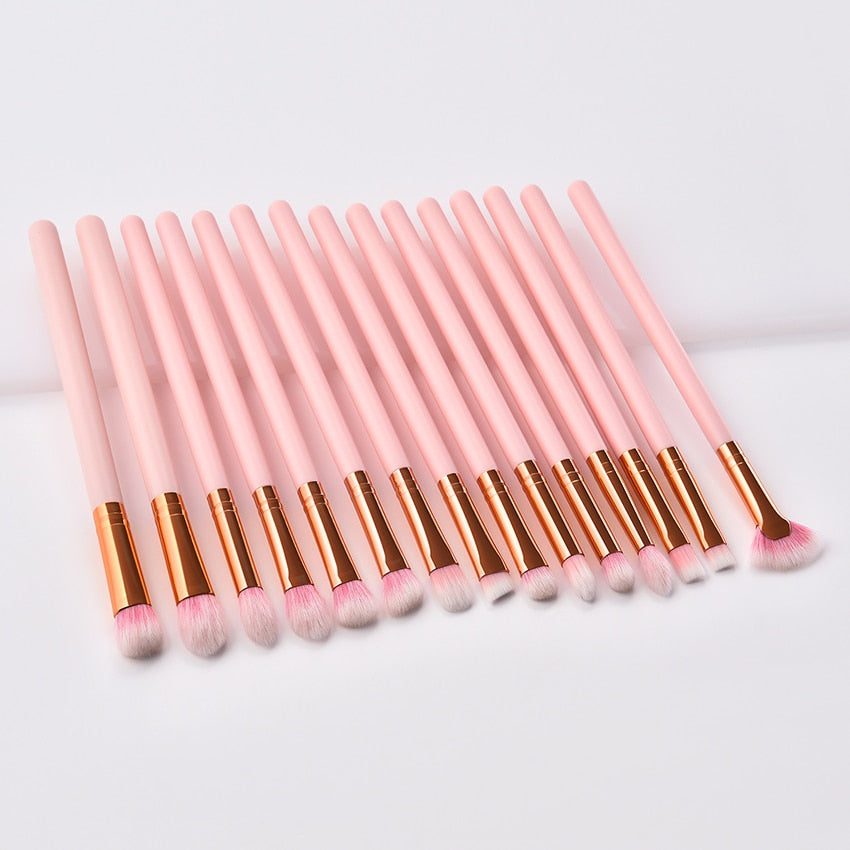 15pcs Wood Aluminum Eyes Makeup Brushes Set Beauty Tools Eyeshadow Small Fan-shaped Eyeliner Eyebrow Nose Lip Pink Gold