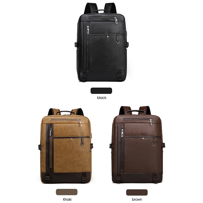 High Quality PU Leather Backpack Men Multifunctional Luxury Urban Bag For Laptop 13.3 Inches Waterproof Anti-theft Rucksack Man