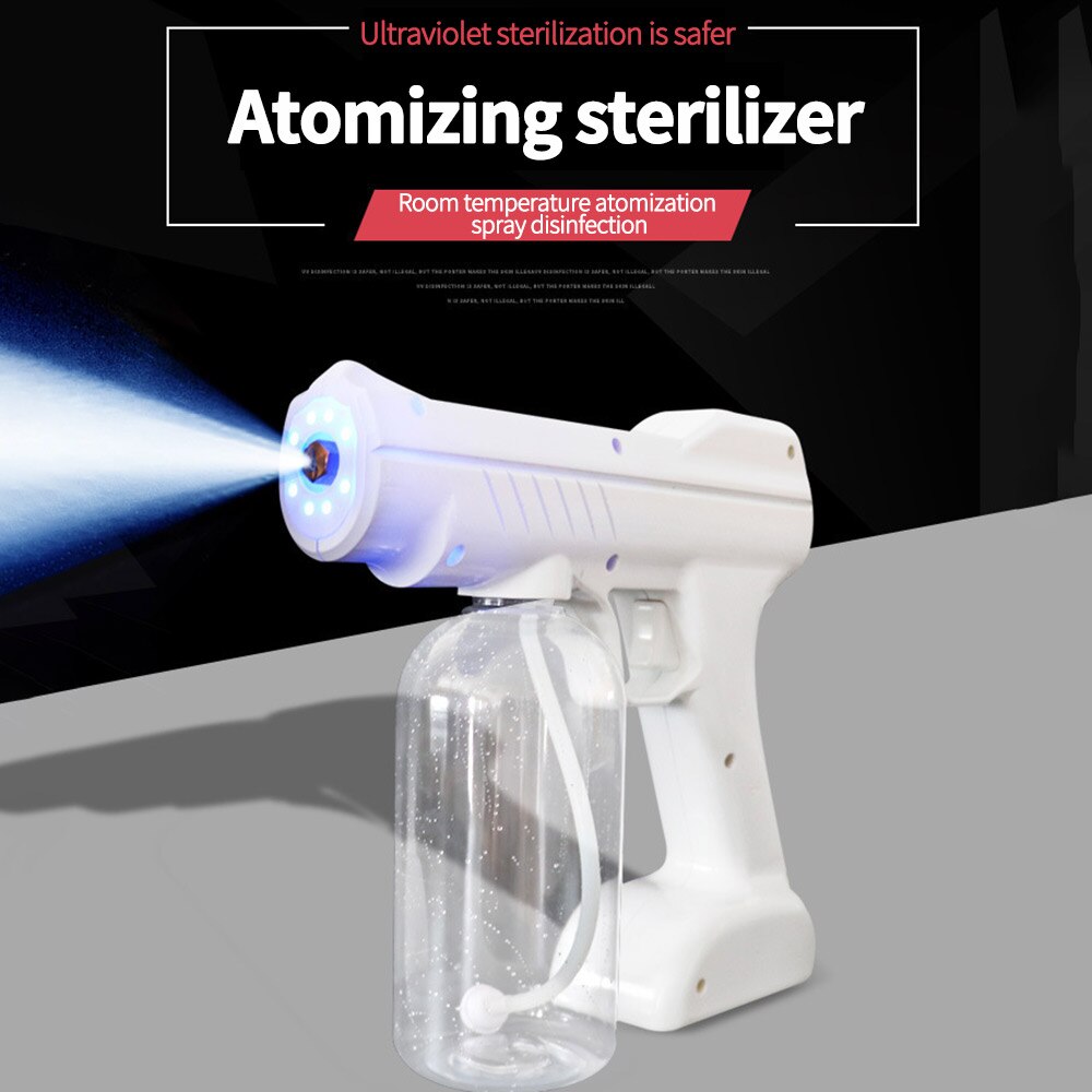 Electric Cordless Fogger 800ml Sprayer UV Atomization Disinfector Blue Light Nano Sprayer Gun For Home Office Hospital School