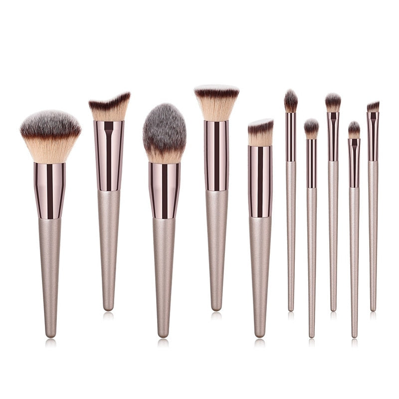10pcs Champagne Makeup Brushes Set  Foundation Powder Blush Eyeshadow Concealer Lip Eye Make Up Brush Cosmetics Beauty Tools