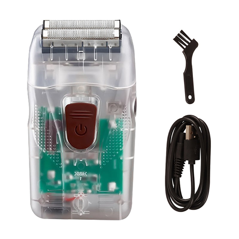 Barber Shaver Shaper Electric Shaver Rechargeable Beard USB Electric Razor for Oil Head Bald Head Shaving Machine Push White