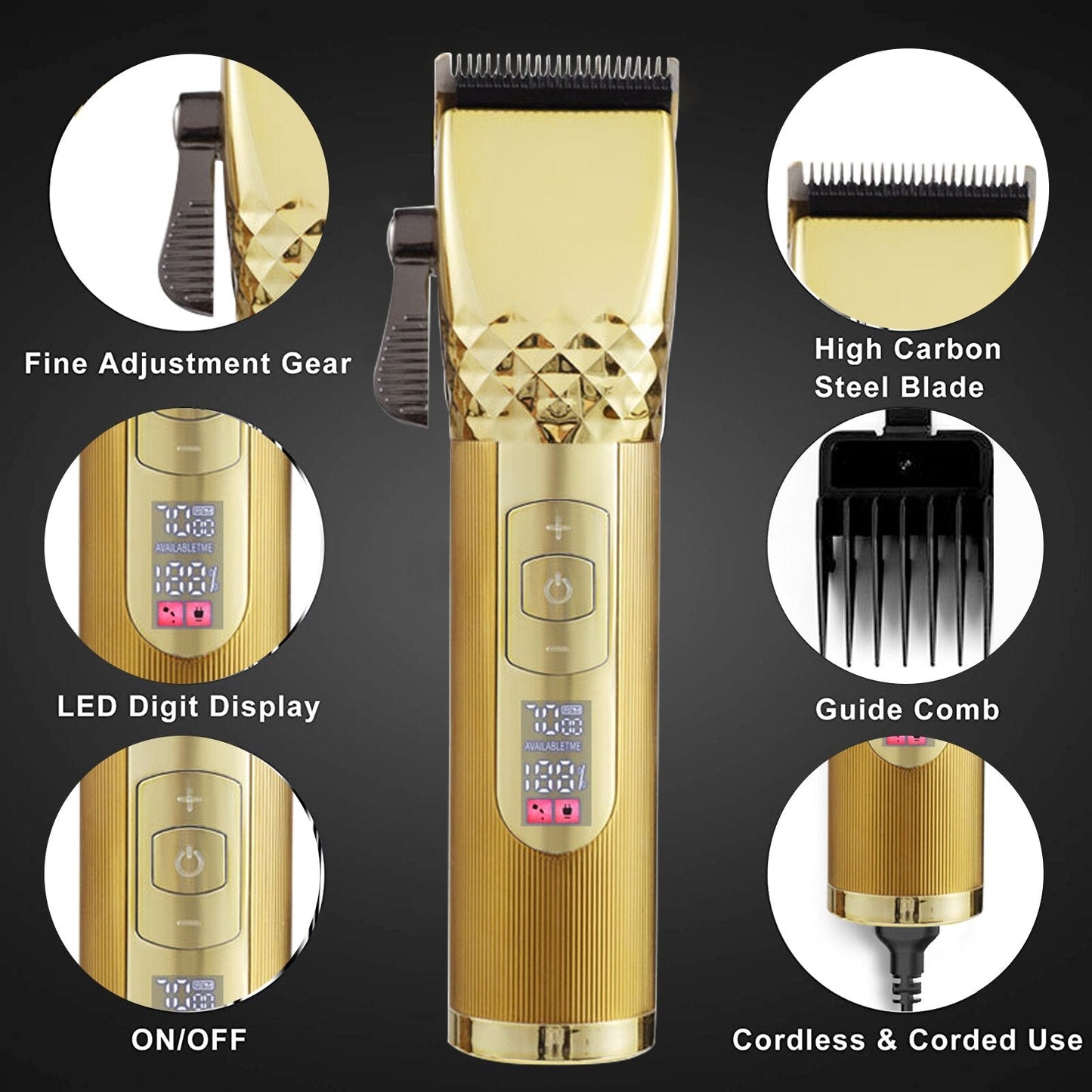 Professional Barber Hair Clipper Cordless Hair Trimmer Beard Trimer for Men Electric Hair Cutting Machine Rechargeable Hair Cut