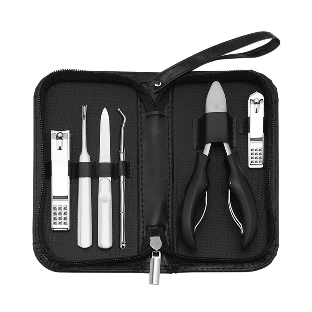 6Pcs/lot Manicure Set Pedicure Sets Nail Clipper Stainless Steel Professional Nail Cutter Tools with Travel Case Kit