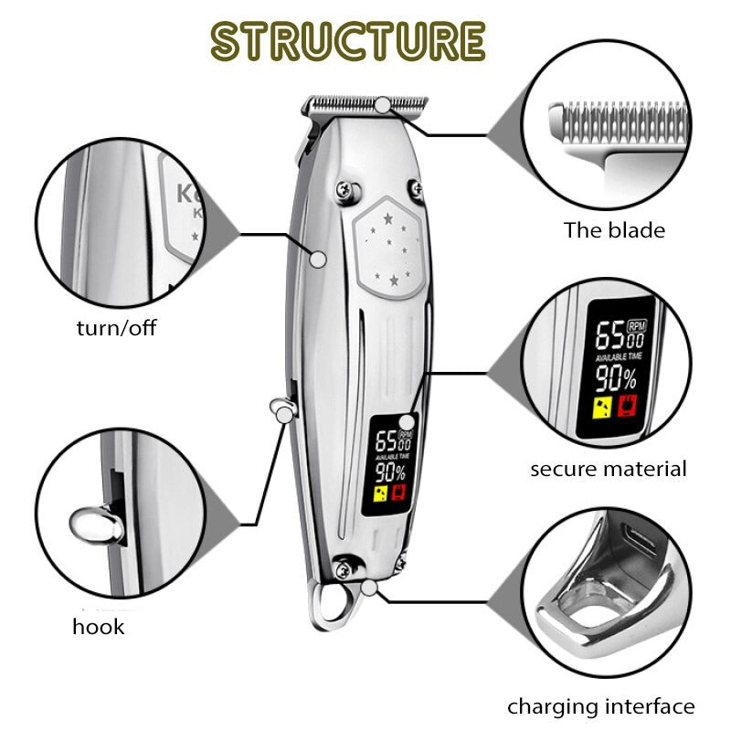 Professional Cordless Hair Clippers for Men Rechargebale LED Display Beard Trimmer Barber Haircut