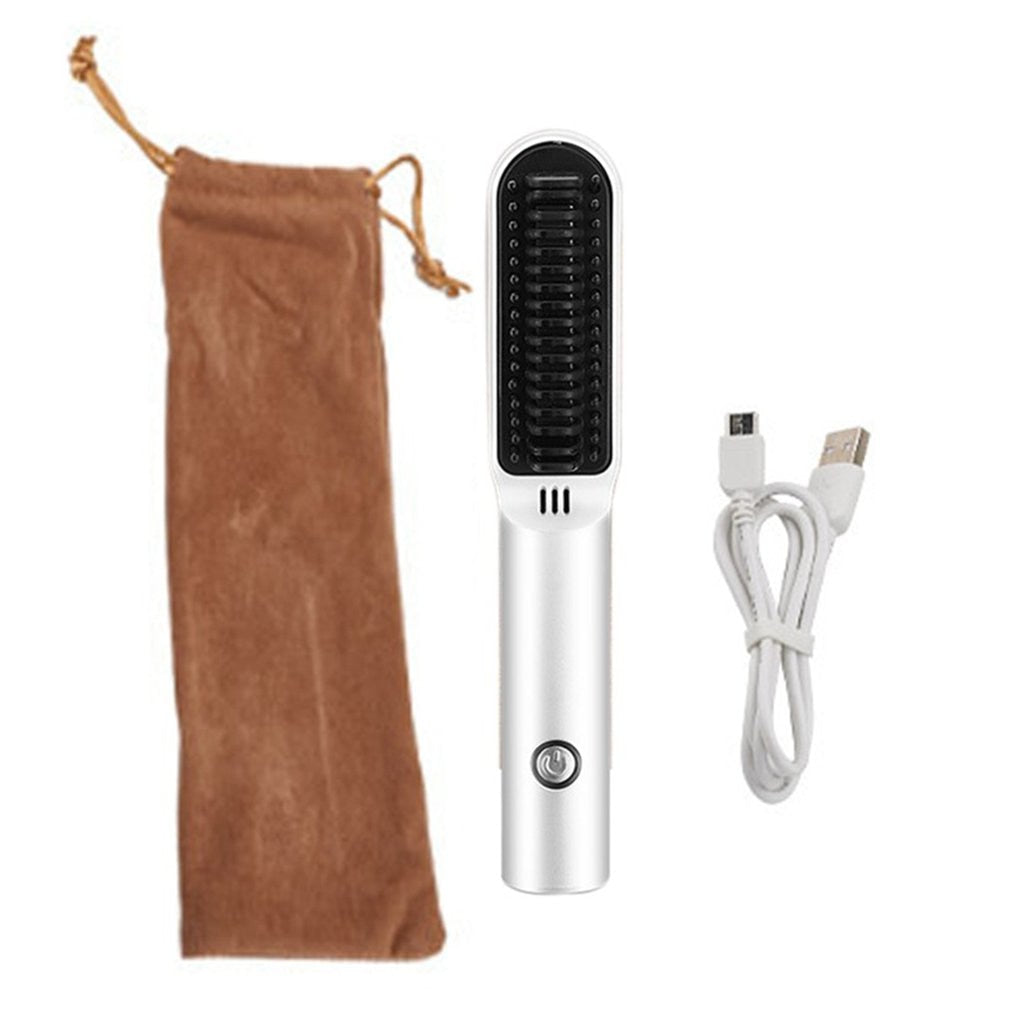Travel Portable Hair Heating Comb 2 In 1 Usb Charging Wireless Professional Hair Brush Straightener and Curler Styling Tools