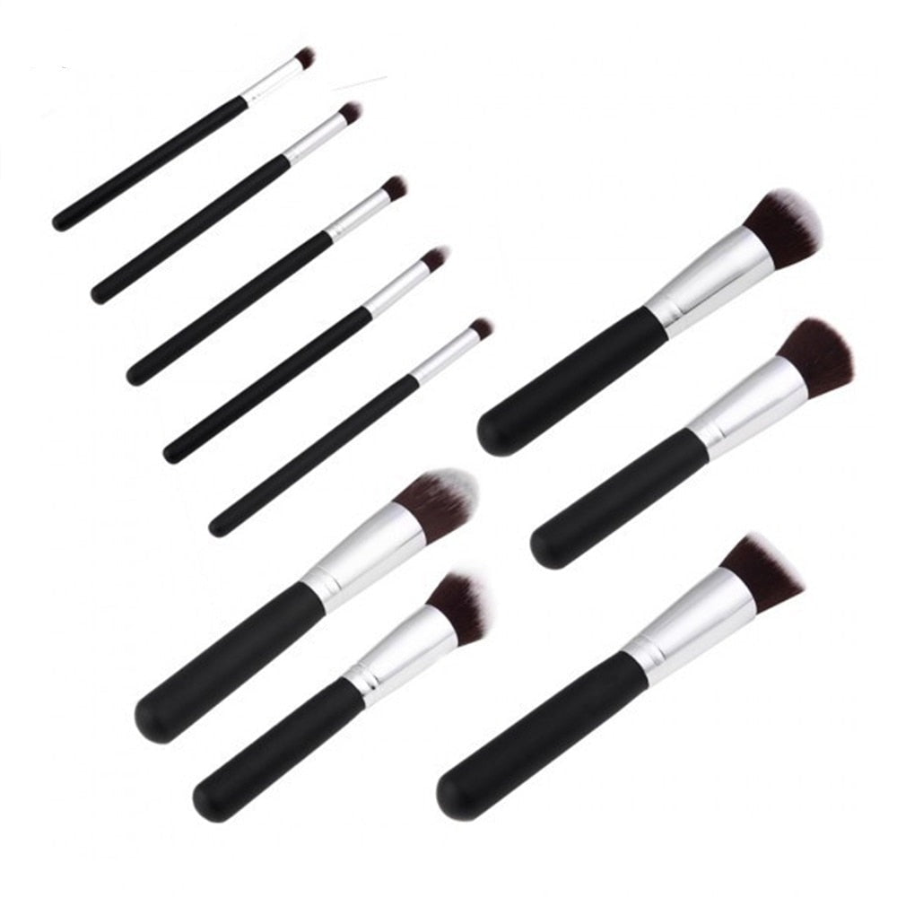 10Pcs Black Makeup Brushes Set Powder Face Blush Foundation Contour Eye Lip Makeup Cosmetic Brush Kit