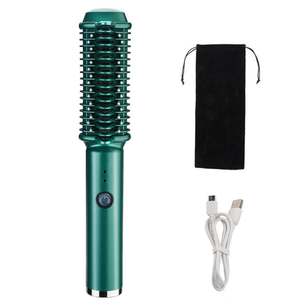 Electric Hair Straightener Comb Fast Heat-up Ceramic Straightening Brush USB Charge Smooth Straight Styler Wireless Curling Iron