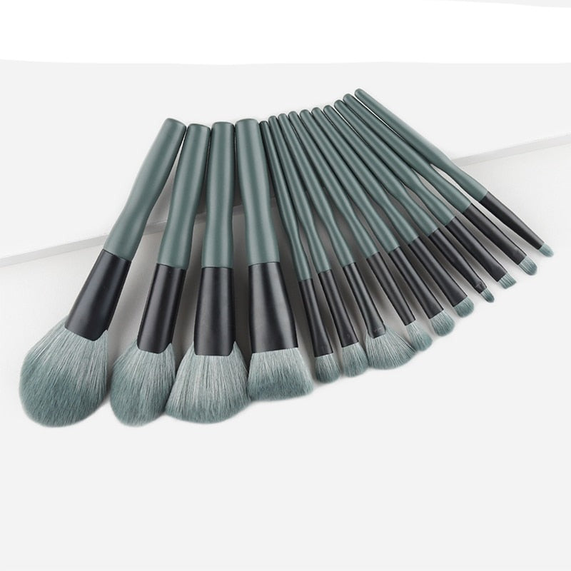 14Pcs Soft Makeup Brushes Set Green Cosmetic Foundation Powder Blush Eye Shadow Lip Blend Make Up Brush Tool Kit