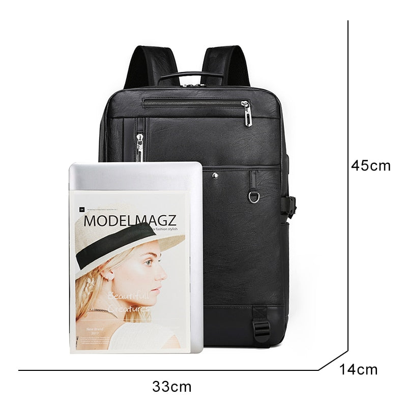 High Quality PU Leather Backpack Men Multifunctional Luxury Urban Bag For Laptop 13.3 Inches Waterproof Anti-theft Rucksack Man