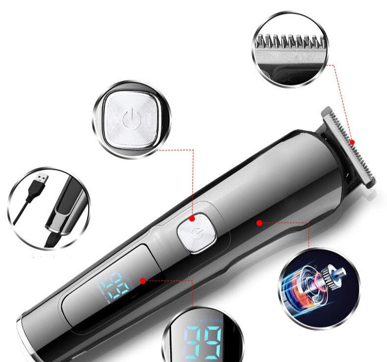 6 In 1 USB Rechargeable Hair Clipper Haircut Machine Beard Trimmer Nose Trimmer Hair Carving Shaver Eyebrow