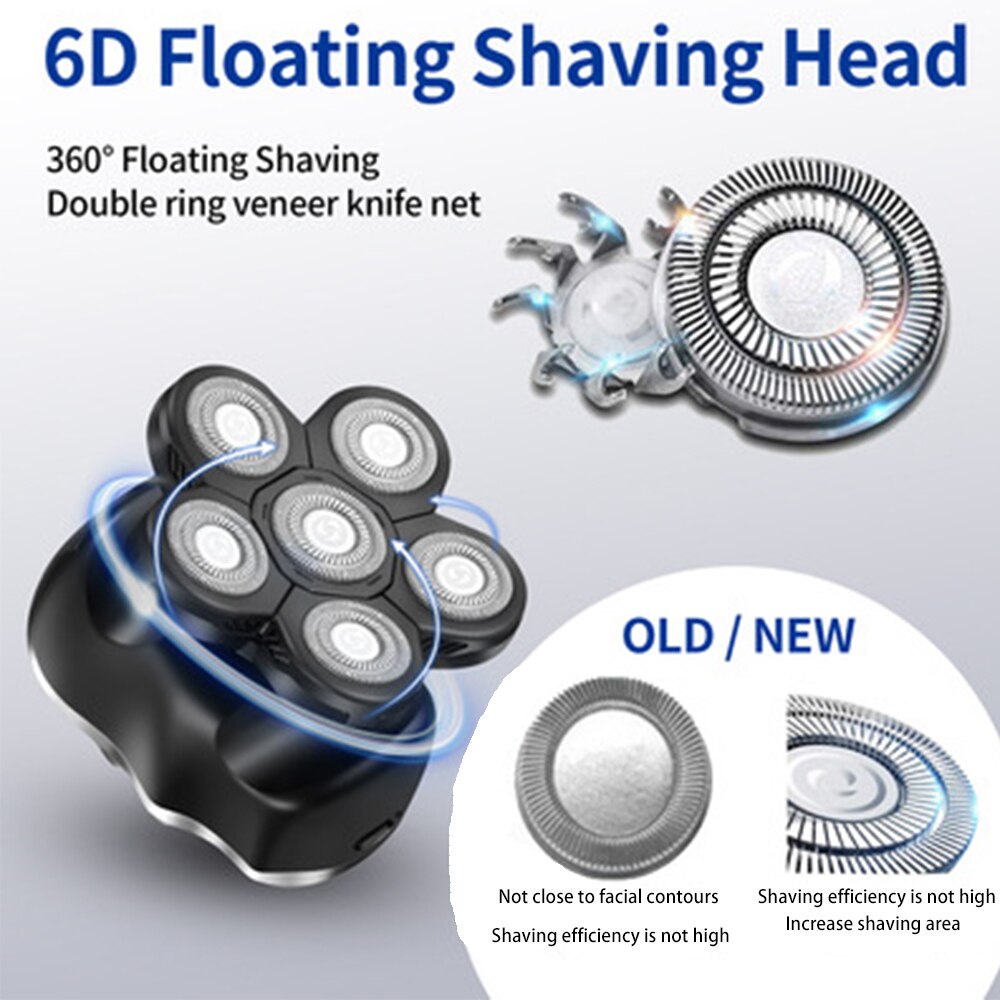 6 In 1 4D Men's Rechargeable Razor for Men Beard Hair Trimmer Heads Beard Nose Ear Hair Trimmer Men Facial Cleaning Brush Kit