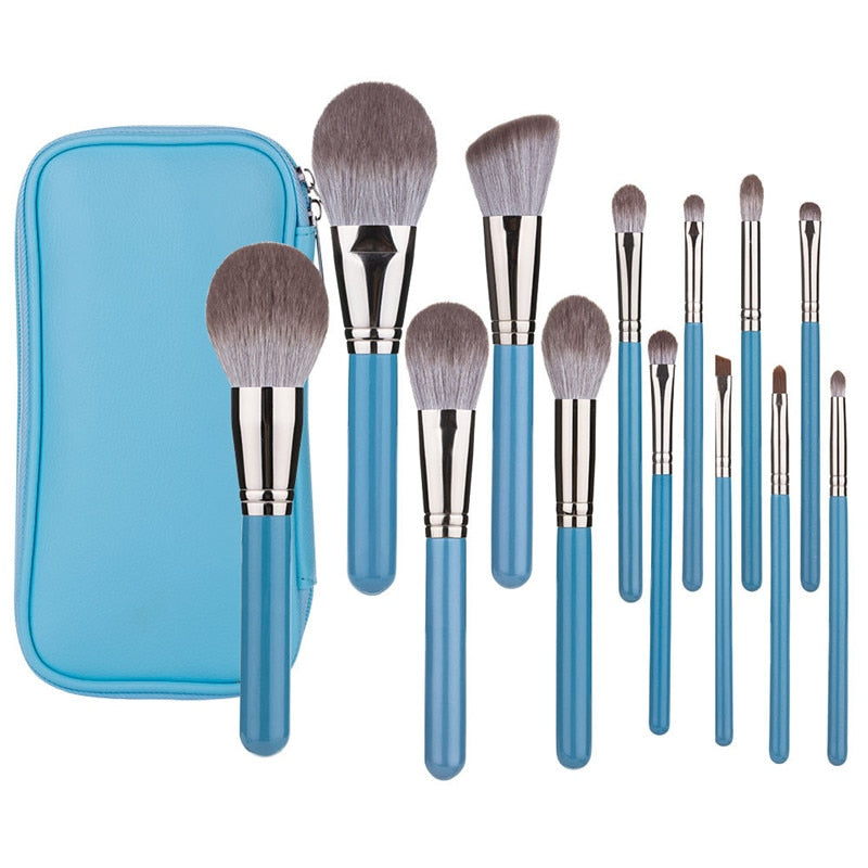 13 pcs Blue Makeup Brushes Set Powder Blush Blending Eye shadow Lip Cosmetic Beauty Make Up Brush