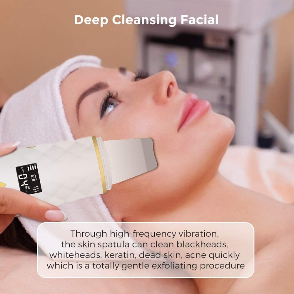 EMS Skin Scrubber Ultrasonic Facial Skin Spatula Heating Facial Cleansing Blackhead Remover Extractor Face Cleaning Tool