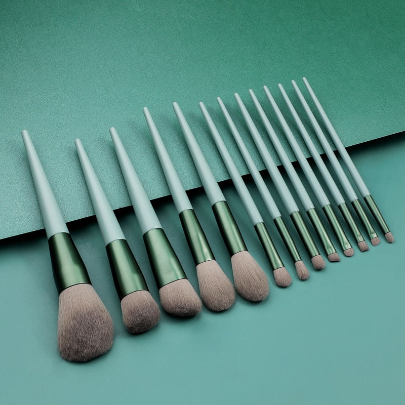 13pcs Wooden Conical Makeup Brushes Set Long Bronzer Sculpting Highlight Eyeshadow Eyeliner Brow Lip Cosmetic Kit