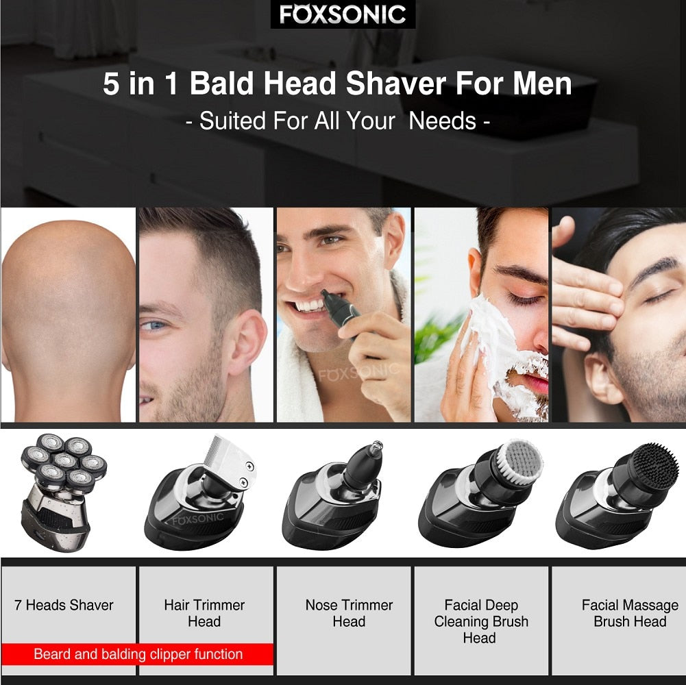 Electric Shaver Razor for Men's Trimmer Wet and Bald Head Dry Razor 7D Head Waterproof LED Display Machine for Shaving