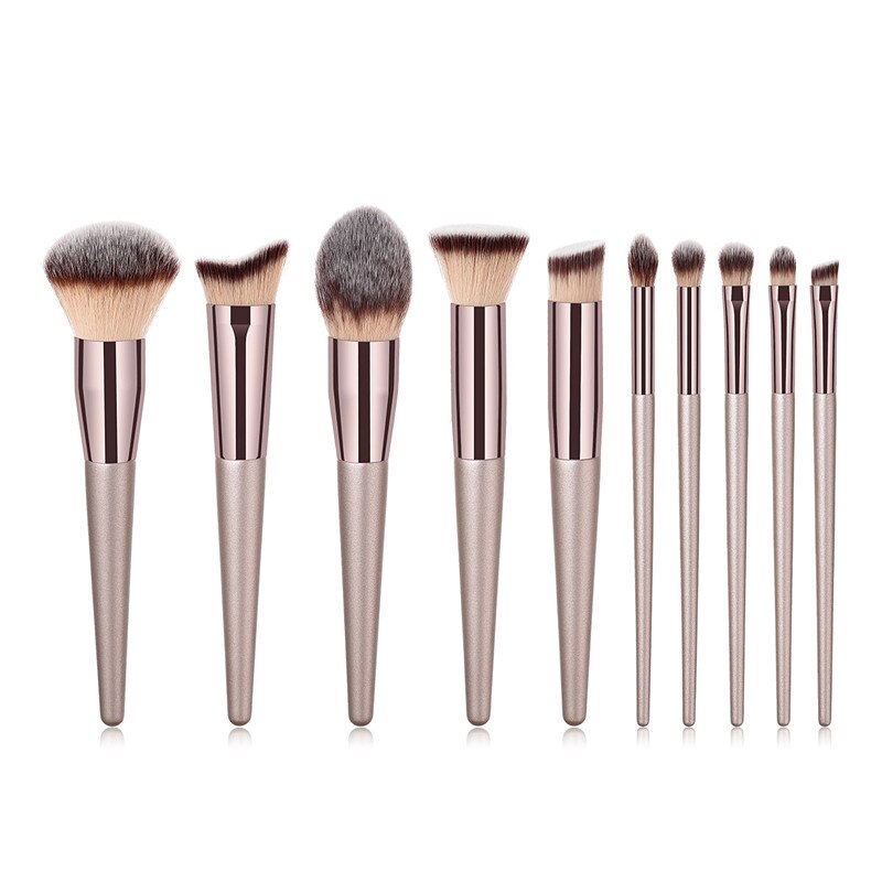 10pcs Champagne Makeup Brushes Set  Foundation Powder Blush Eyeshadow Concealer Lip Eye Make Up Brush Cosmetics Beauty Tools