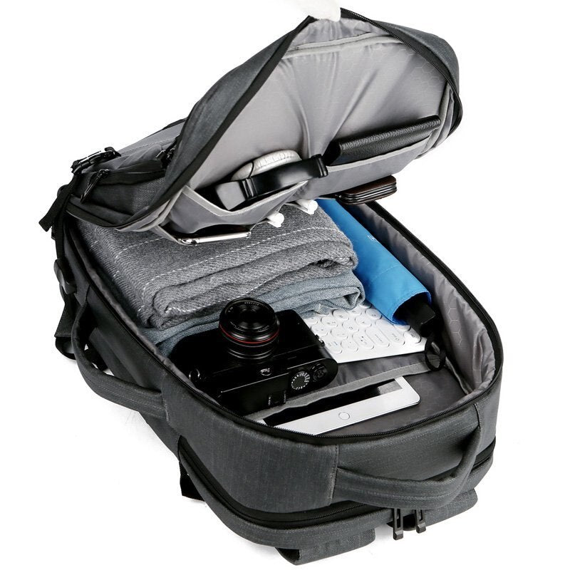 Mens Casual Backpack USB Charging Luxury Laptop Bag Waterproof Waxy Glue Gray Multifunctional Urban Business Rucksack Man