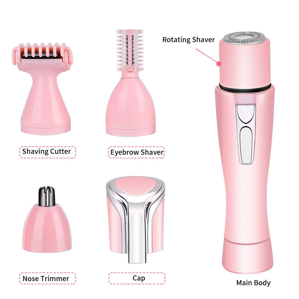 4-in-1 Portable Mini Electric Shaving Women Cutter Rotating Nose Ear Hair Eyebrow Trimmer Set