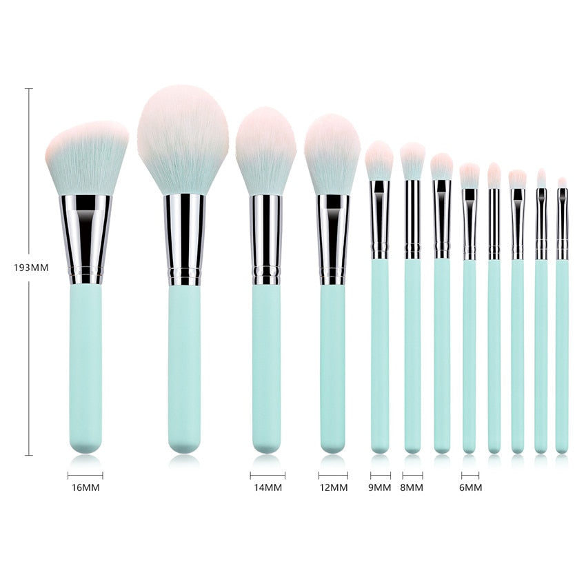 12pcs/set Makeup Brushes Light Blue Beauty Cosmetics Foundation Blush Powder Concealer Eyeshadow Eyebrow