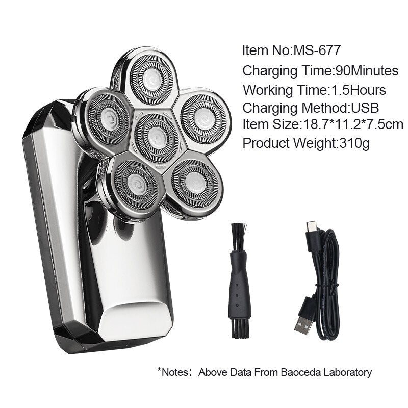 LCD Digital Display Men's Razor 6D Electric Knife Net Shaver Razor Bald Beard Hair Skull Trimmer Beard Shaving Machine Hair Clip