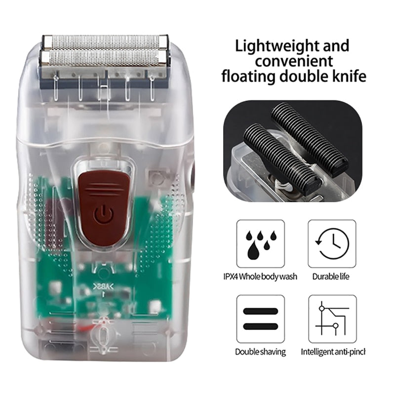 Barber Shaver Shaper Electric Shaver Rechargeable Beard USB Electric Razor for Oil Head Bald Head Shaving Machine Push White