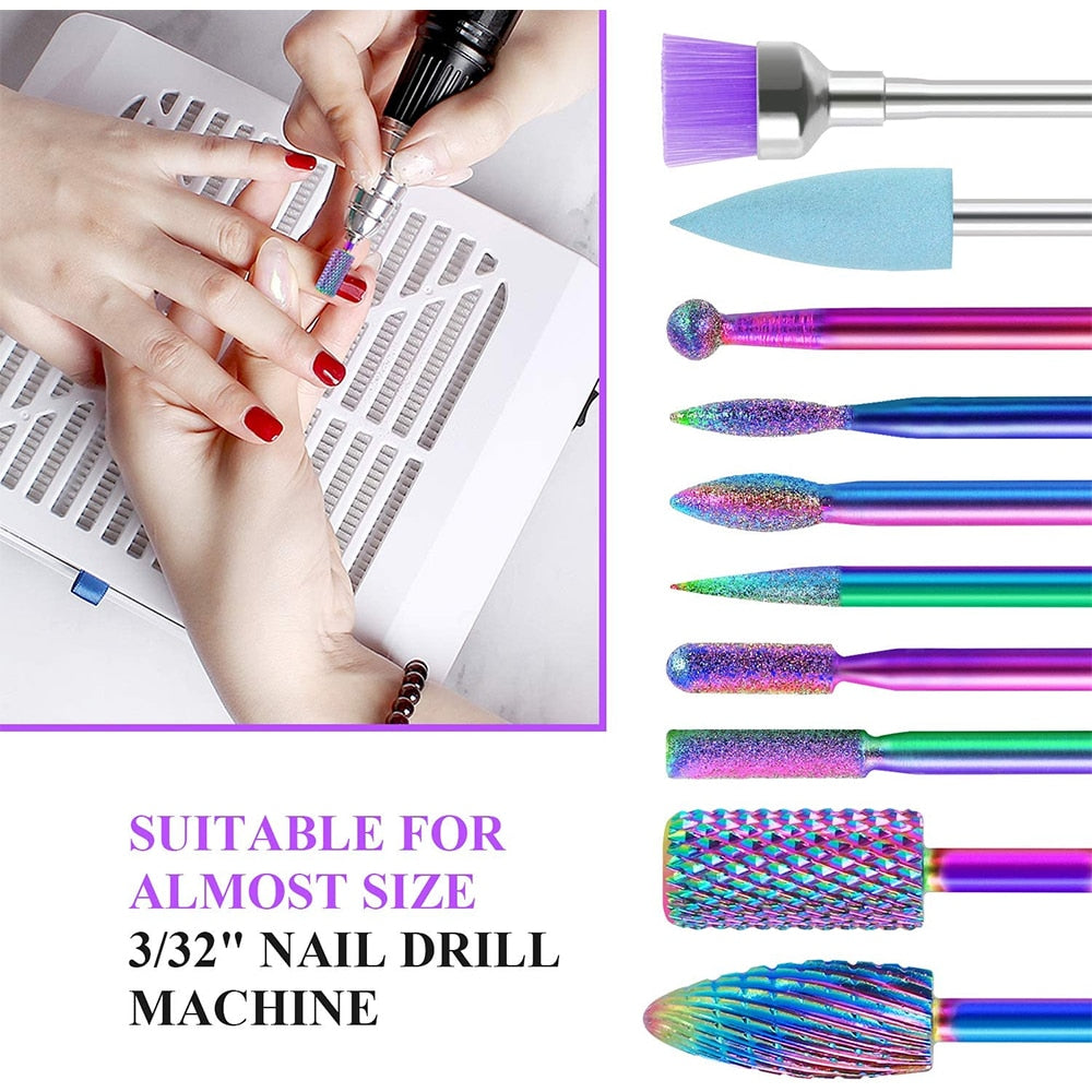 10 in 1 Nail Drill Bits Sets Electric Nail Drill Kit 3/32" Tungsten Carbide Nail Files Manicure Pedicure Set Home Salon Use