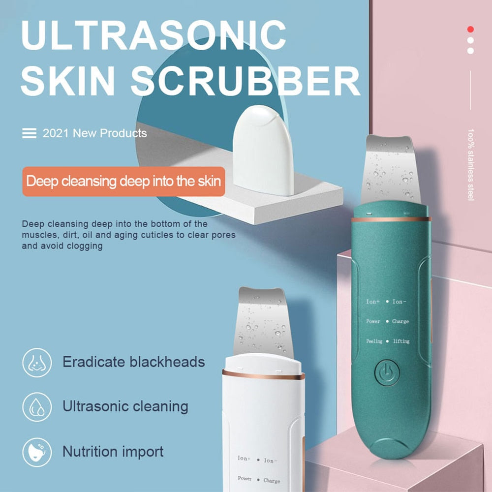 Ultrasonic Skin Scrubber Face Deep Cleaning Machine Peeling Shovel Facial Pore Cleaner Face Skin Scrubber Lifting Machine