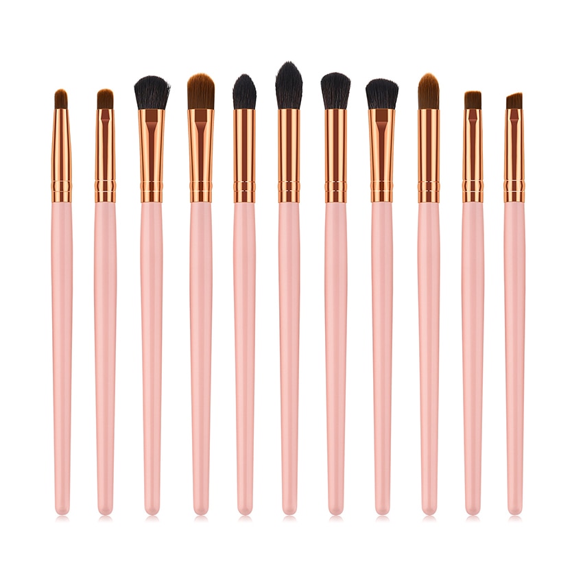 11pcs Pvc Pink Gold Wood Eyes Makeup Brushes Set Eyeshadow Eyebrow Lip Professional Beauty Cosmetic