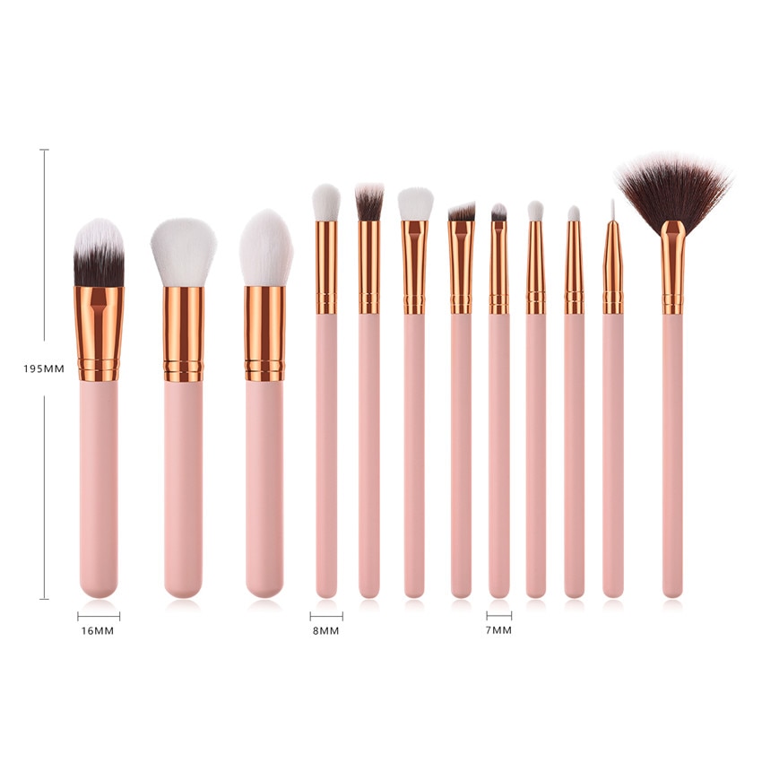 Professional 12pcs Makeup Brushes Set Beauty Tools Wooden Handle Pink Gold Small Fan Straight Foundation Brush Eye Kits