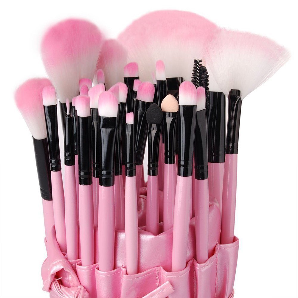 Professional Makeup Tools 32 Pcs Makeup Brushes Wooden Color with Leather Bag Cosmetics Make Up Kits