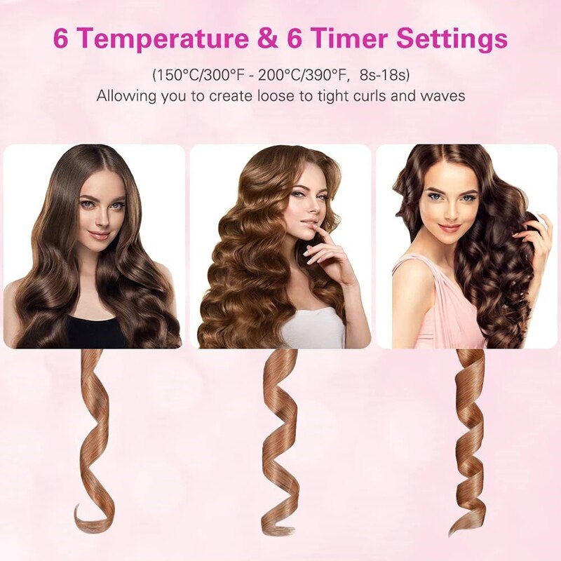 Wireless Automatic Hair Curler Rechargeable Ceramic Curling Iron Hair Waver Auto Rotating Tongs LCD Display Curly Styling Tools