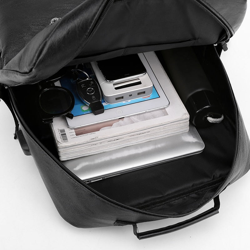 High Quality PU Leather Backpack Men Multifunctional Luxury Urban Bag For Laptop 13.3 Inches Waterproof Anti-theft Rucksack Man