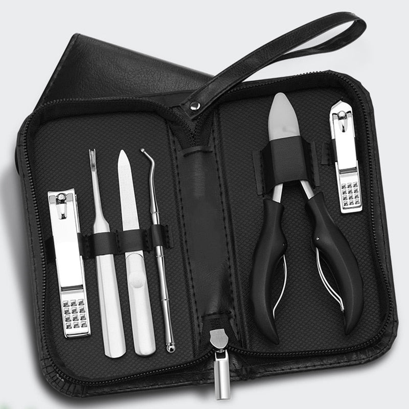 6Pcs/lot Manicure Set Pedicure Sets Nail Clipper Stainless Steel Professional Nail Cutter Tools with Travel Case Kit