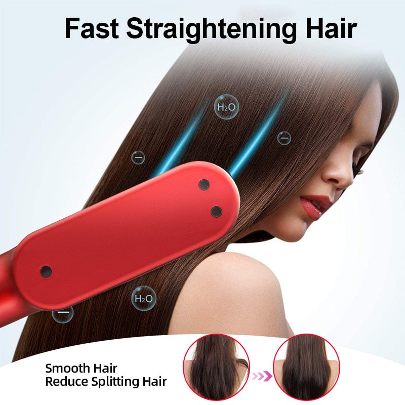 Travel Portable Hair Heating Comb 2 In 1 Usb Charging Wireless Professional Hair Brush Straightener and Curler Styling Tools