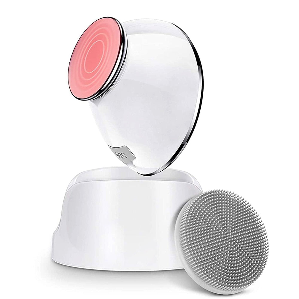 Electric Heating Facial Cleansing Brush 2 in 1 Heated Massager&Sonic Vibrating,Facial Cleanser Brush for Skin Exfoliation