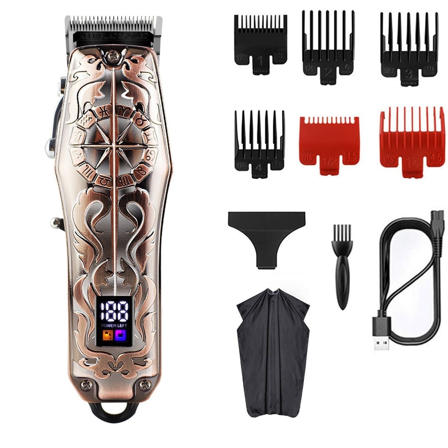 Professional Barber Hair Clippers Home Hair Cutting Machine with LCD Display Adjustable Cone Rod Trimmer For Men Grooming Kit
