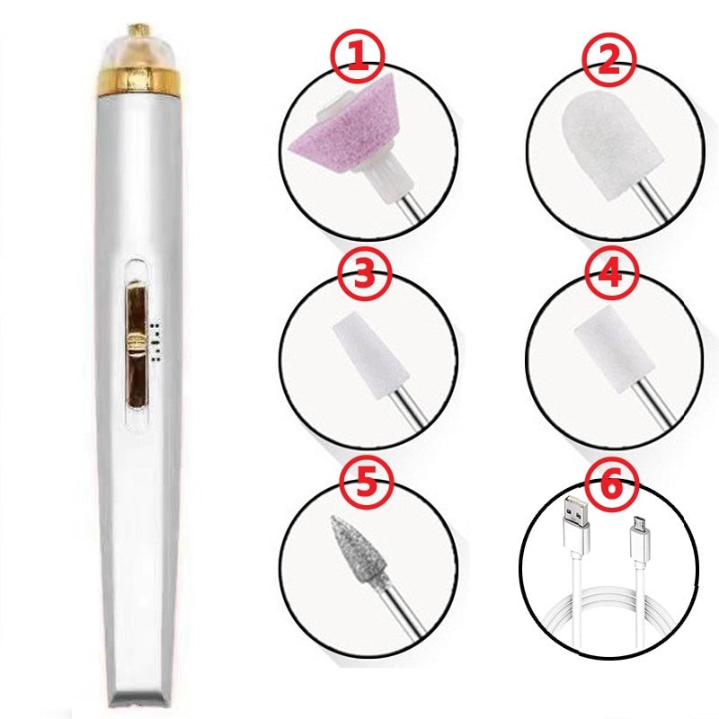 USB Professional Electric Pen-Shape Nail Drill Machine LED Nail Art Drill Set File Nail Pedicure Drill Nails Apparatus