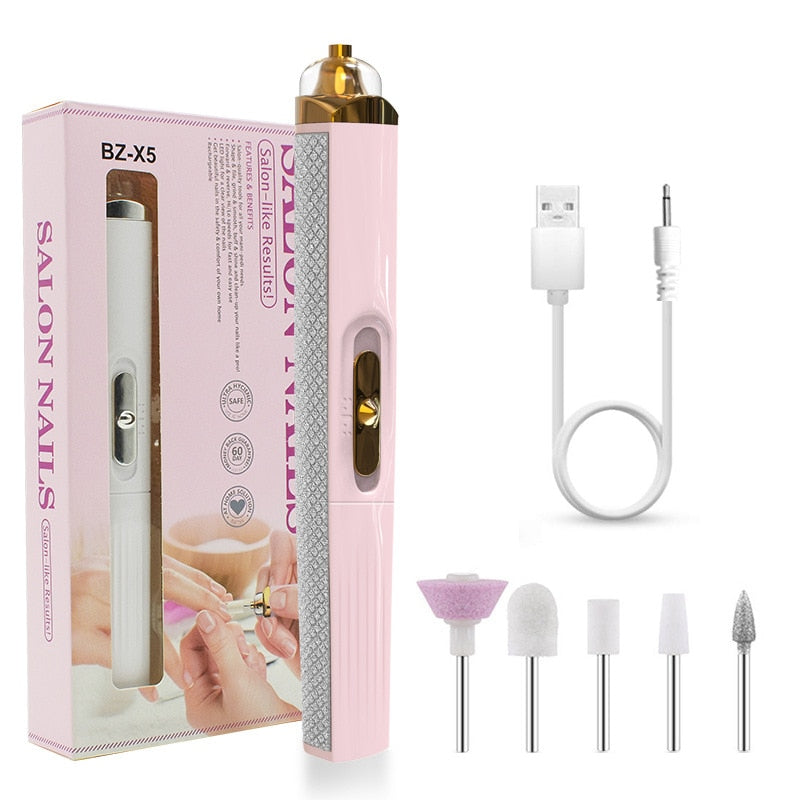 USB Professional Electric Pen-Shape Nail Drill Machine 5 IN 1 LED Nail Art Drill Set File Nail Pedicure Drill Nails Apparatus